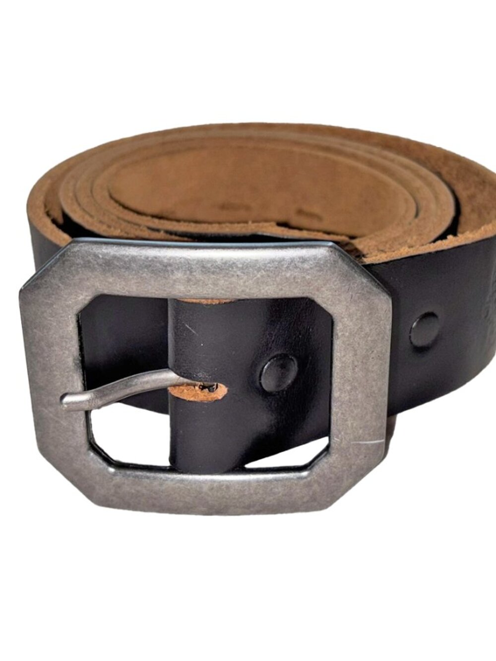 Schott Bros. Black Leather Belt with Octagonal Buckle - Size 38